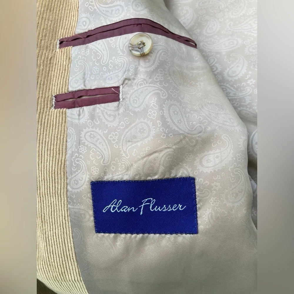 Alan Flusser Corduroy Blazer Jacket Men’s 40R Brown Tan Two Button Sport Coat